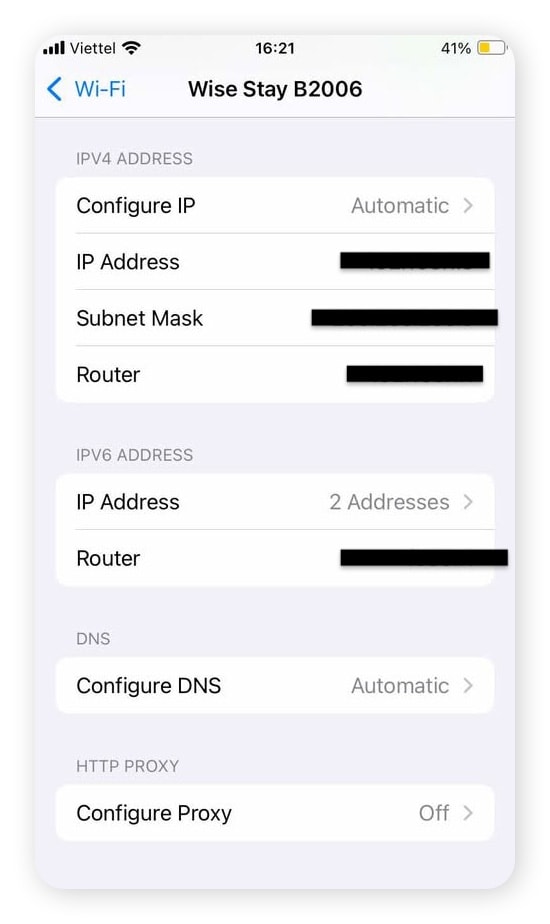 Menü zur manuellen Konfiguration von DNS auf dem iPhone